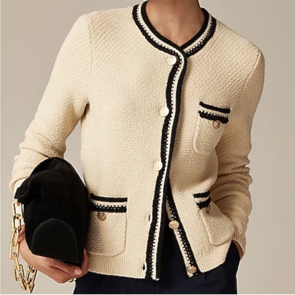 J. Crew Cream and Black Cardigan Sweater